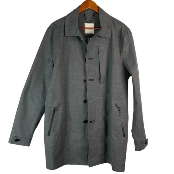 MANGO MAN Charcoal Grey Waterproof Trench Coat Button Front Zippered Pockets M - Picture 2 of 14